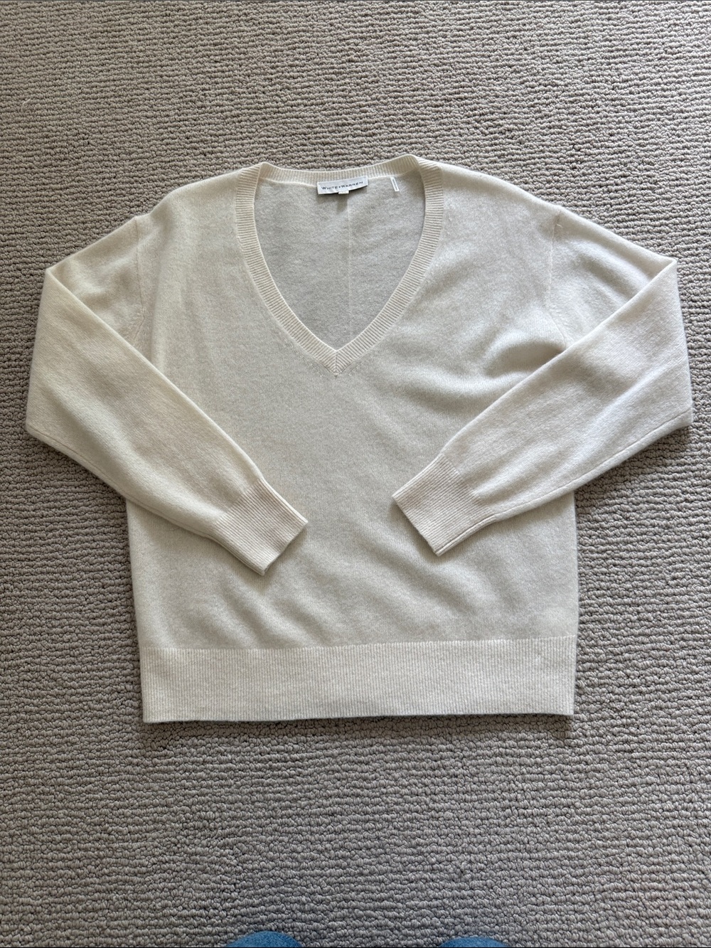 White + Warren Cream V-Neck Sweater
